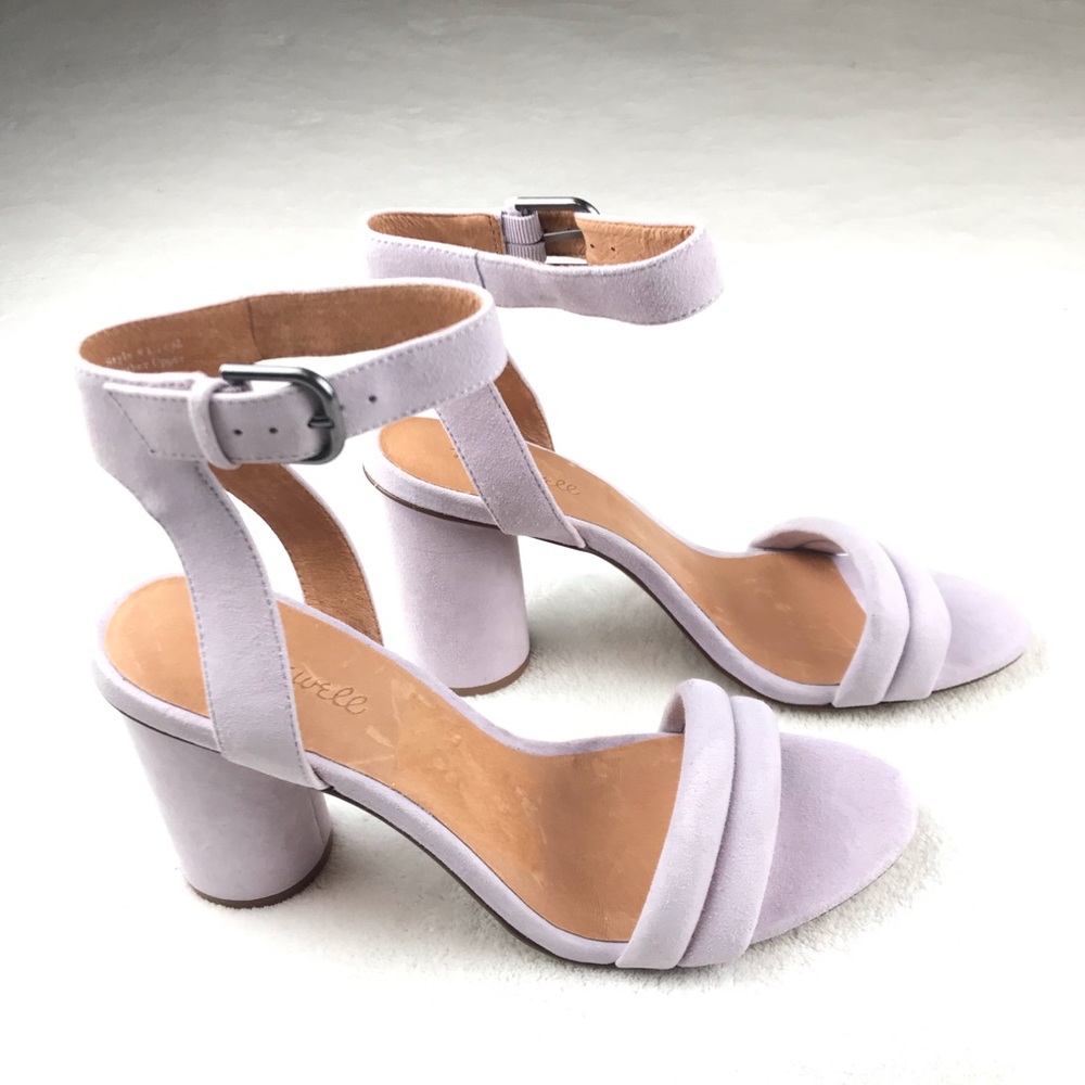 Madewell suede lavender stacked heel sandals